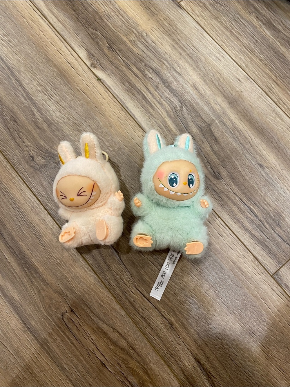 LOT OF TWO LABUBUS — Cream & Light Green Cute Duo